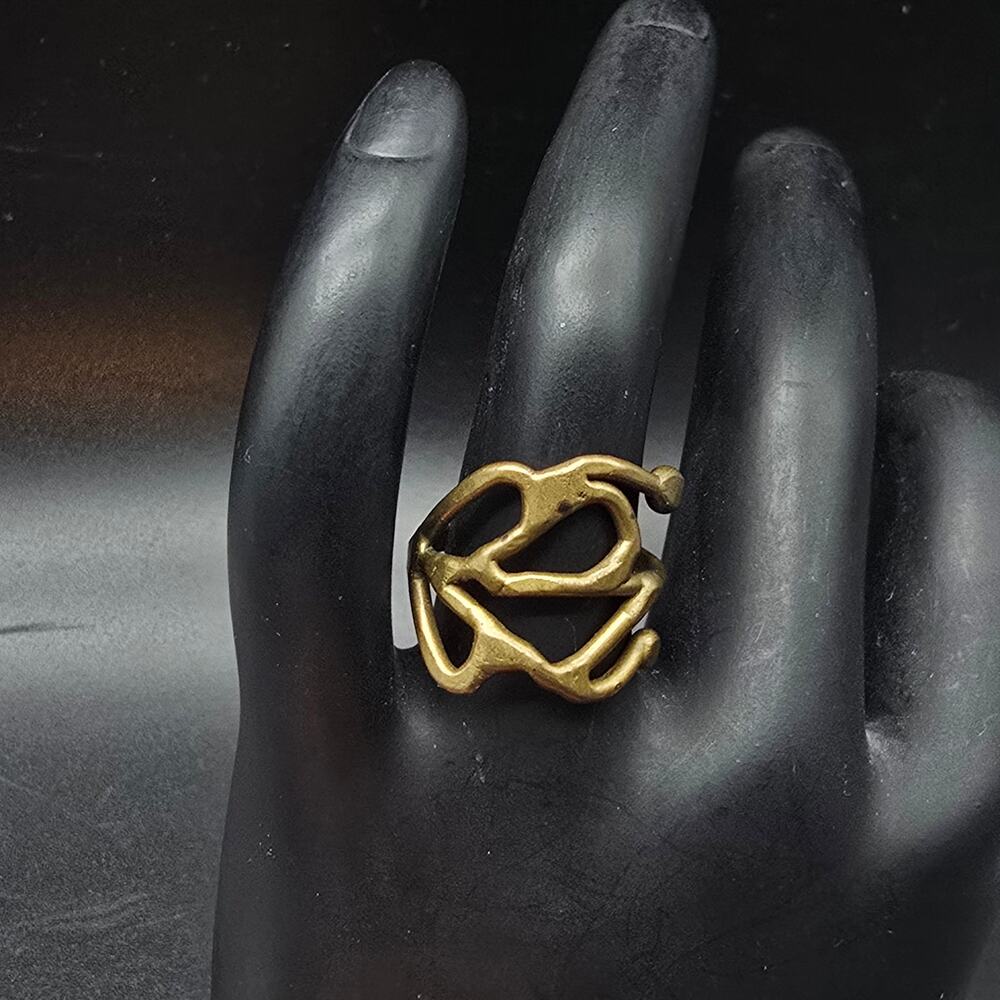 Vintage Sculptural Brass Ring Size 6 Abstract Brutalist Jewelry